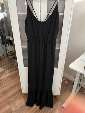 Black Maxi Dress with Ruffle Hem - Classic Women's Slip Dress